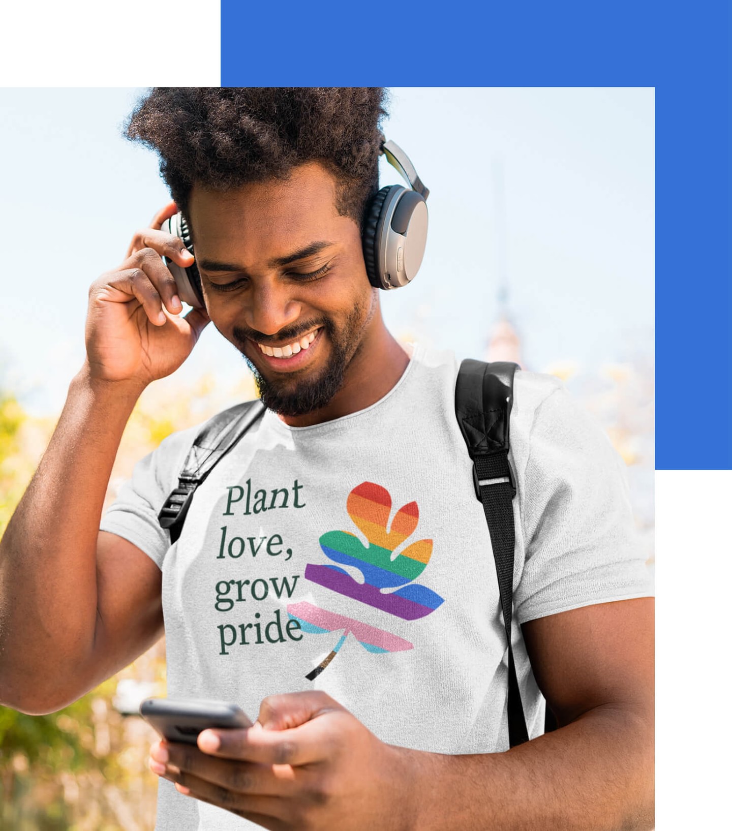 Photo of a Black man wearing headphones