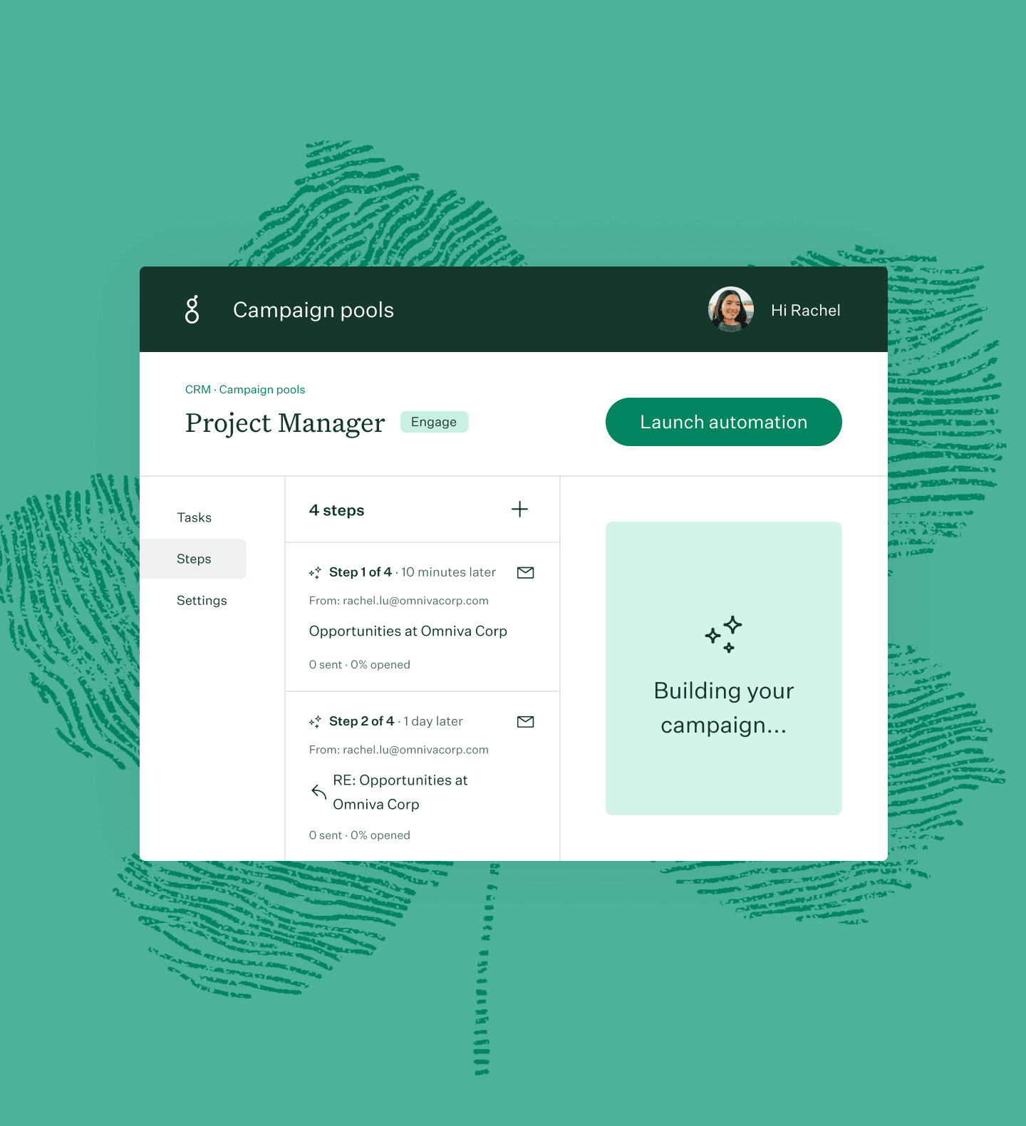 Greenhouse AI for Sourcing Automation Ui with fingerprint leaf and green color tones
