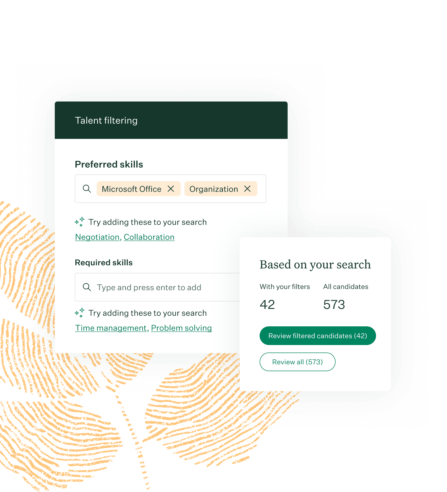 Greenhouse talent filtering product illustration and marigold fingerprint leaf
