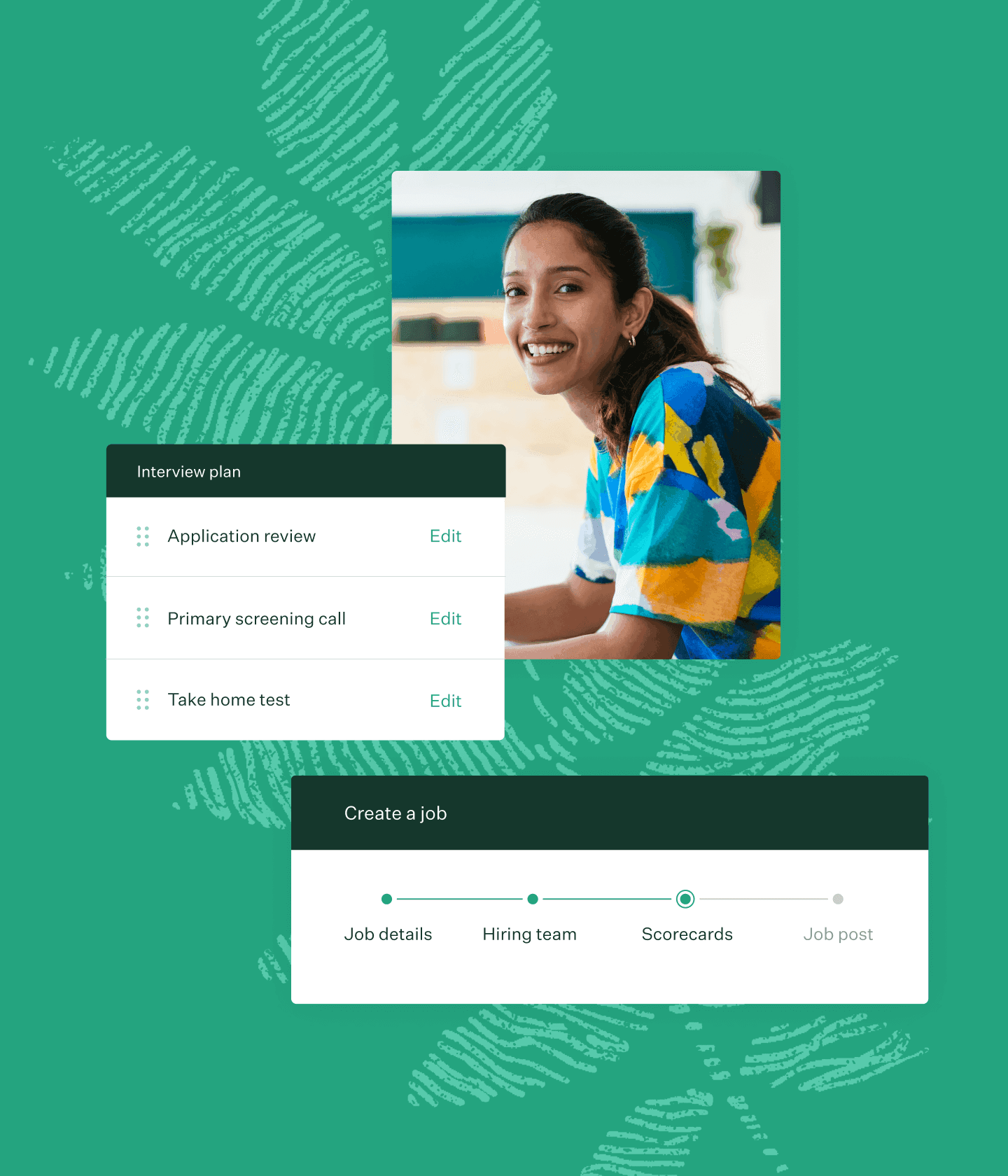 Image of a woman and Greenhouse Recruiting UI elements